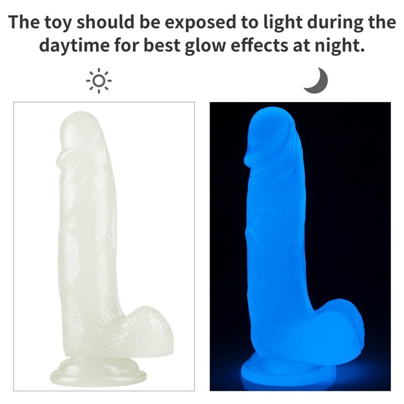 Świecący w ciemności dildo penis niebieski Lovetoy 19 cm