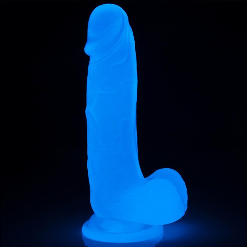 Świecący w ciemności dildo penis niebieski Lovetoy 19 cm
