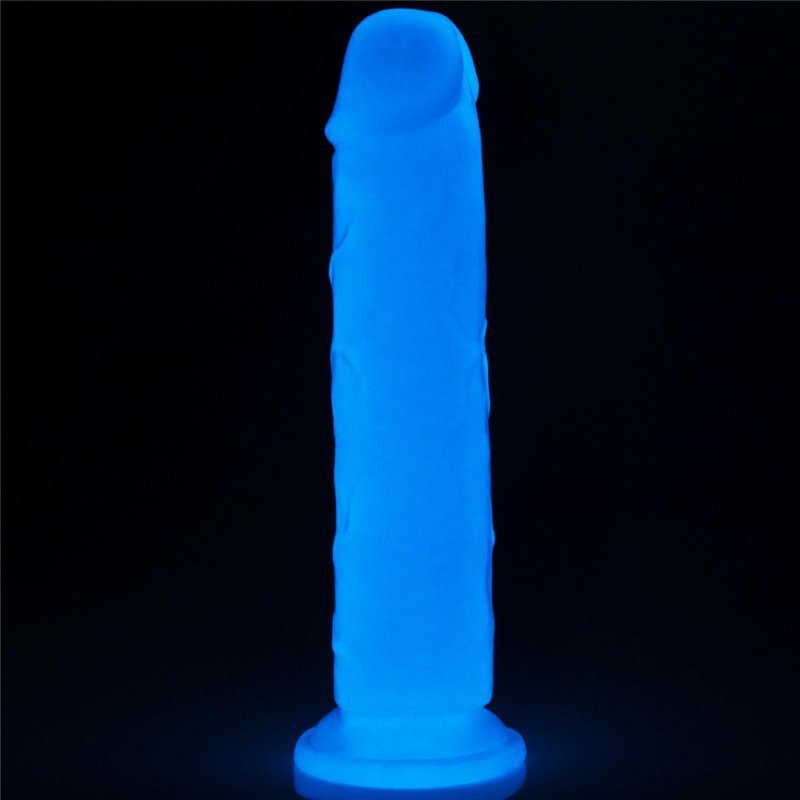 Świecący w ciemności dildo penis niebieski Lovetoy 20 cm