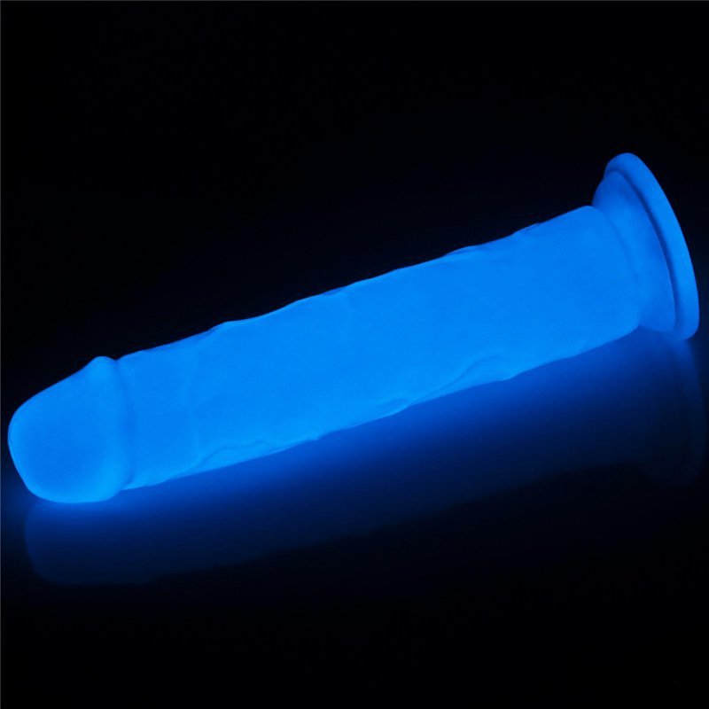Świecący w ciemności dildo penis niebieski Lovetoy 20 cm