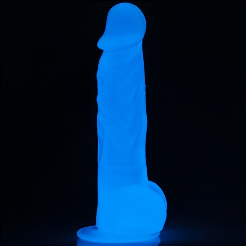 Świecący w ciemności dildo penis niebieski Lovetoy 21,5 cm