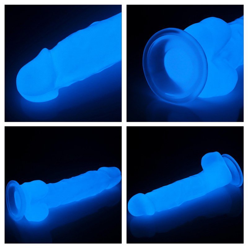 Świecący w ciemności dildo penis niebieski Lovetoy 21,5 cm