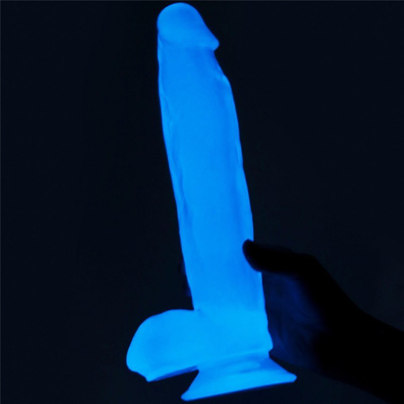 Świecący w ciemności dildo penis niebieski Lovetoy 25,5 cm