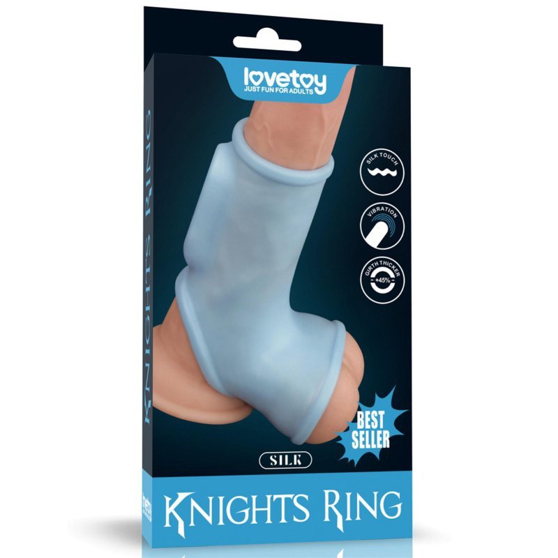 Wibrujący kołnierz na penisa Silk Knights Ring with Scrotum Sleeve (Blue)