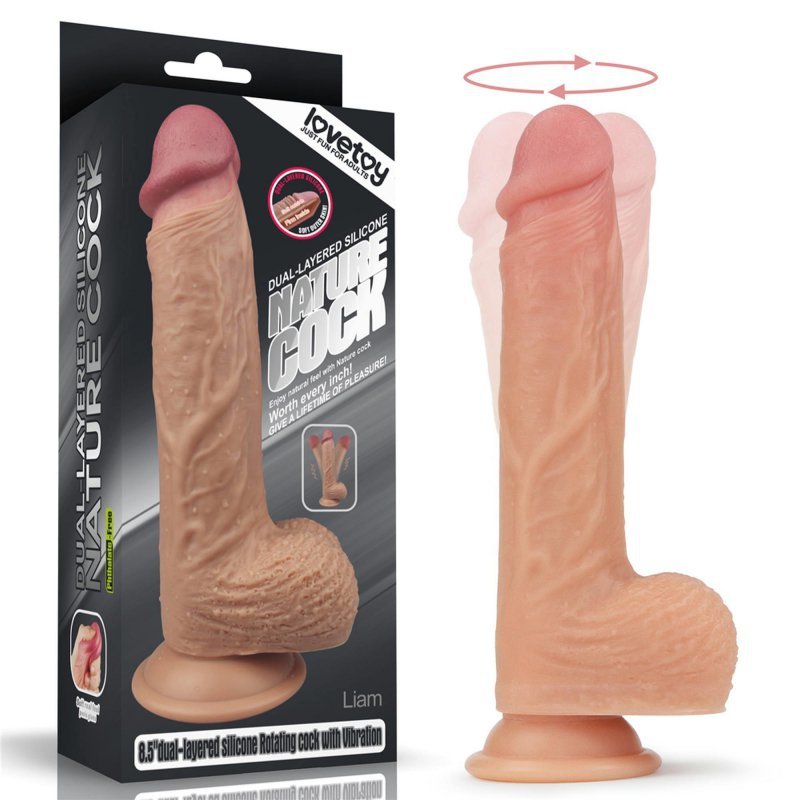 Wibrator rotacyjny dildo z jądrami na przyssawce 21,5 cm