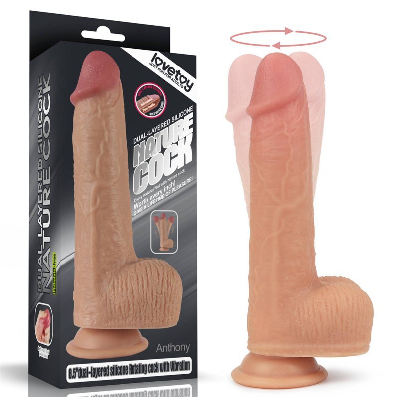 Wibrator rotacyjny dildo z jądrami na przyssawce 21,5 cm