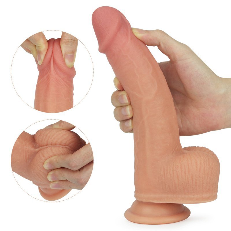 Wibrator rotacyjny dildo z jądrami na przyssawce 21,5 cm