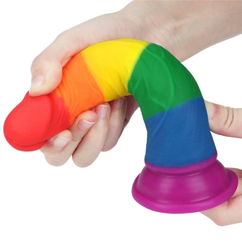 Kolorowe dildo na przyssawce tęczowe lgbt 17,5 cm