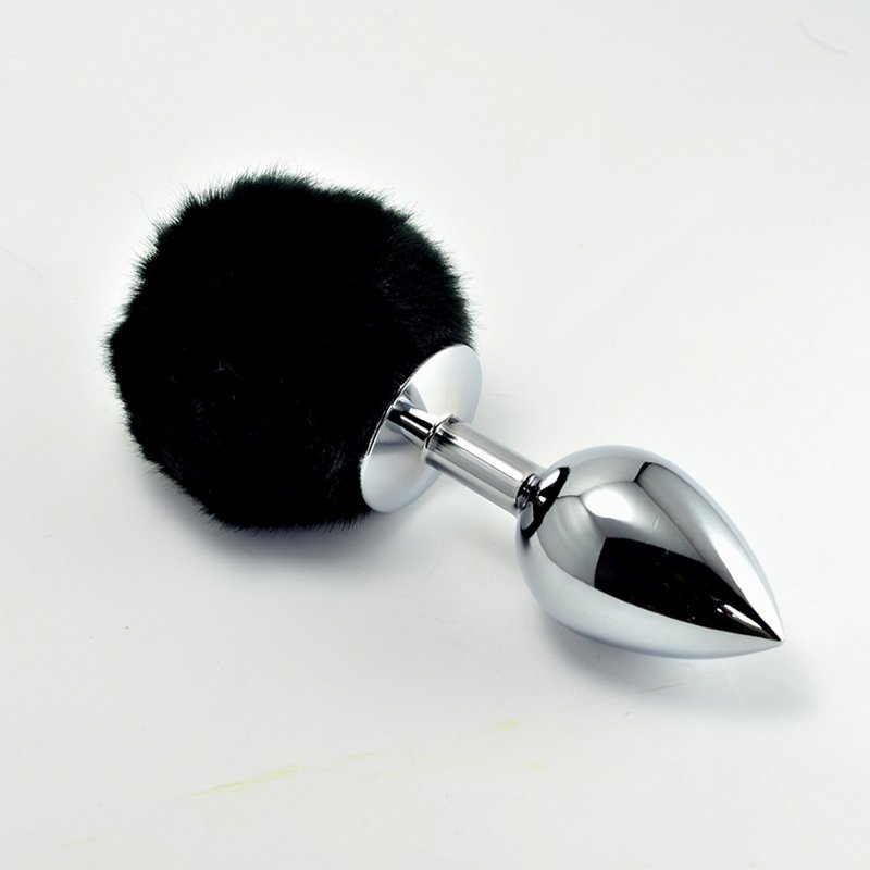 Metalowy klasyczny korek analny zatyczka plug  z czarnym pomponem s