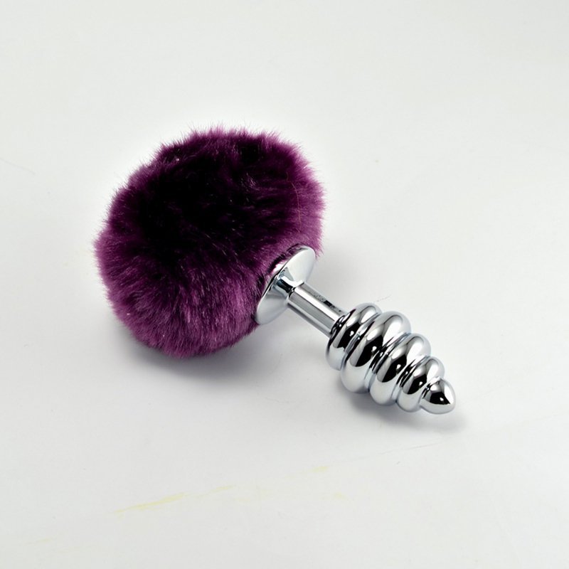 Gustowny spiralny korek analny plug z puszystym fioletowym pomponem