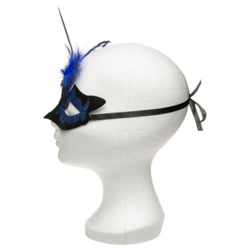 Maska venetian mask dark blue with dark blue stone and feather