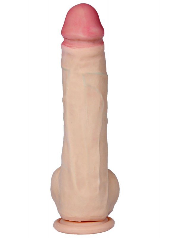 Elastyczne dildo z jądrami cyber skóra z kręgosłupem 24 cm
