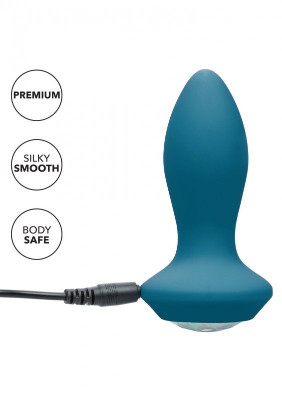 Elegancki wibrujący korek analny z kryształem plug niebieski