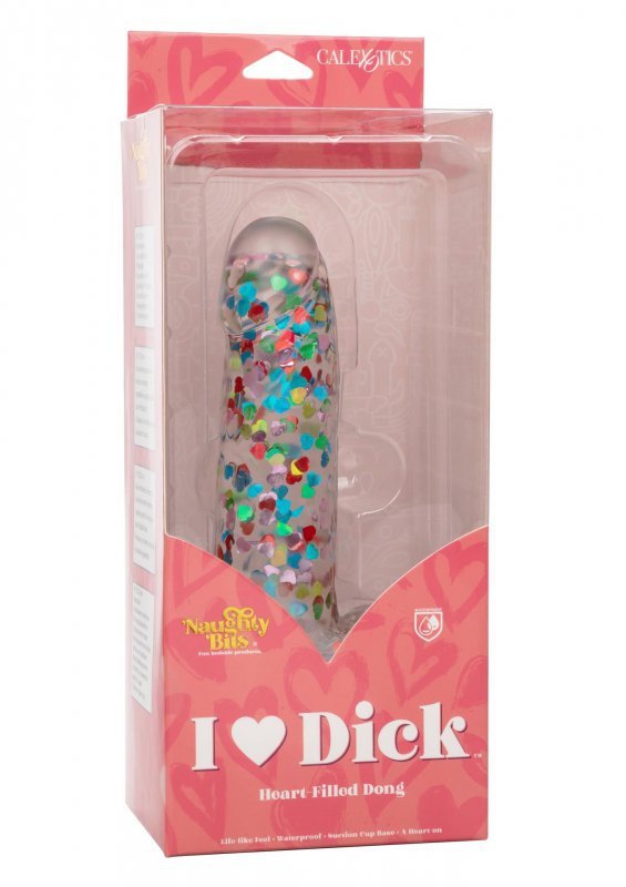 Penis dildo przeźroczysty z konfetti w środku i przyssawką 15cm