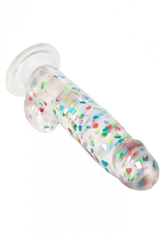 Penis dildo przeźroczysty z konfetti w środku i przyssawką 15cm