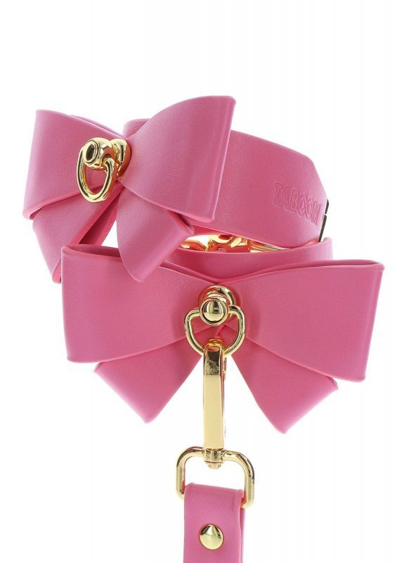 Różowe kajdanki erotyczne kokardki Wrist Cuffs Set