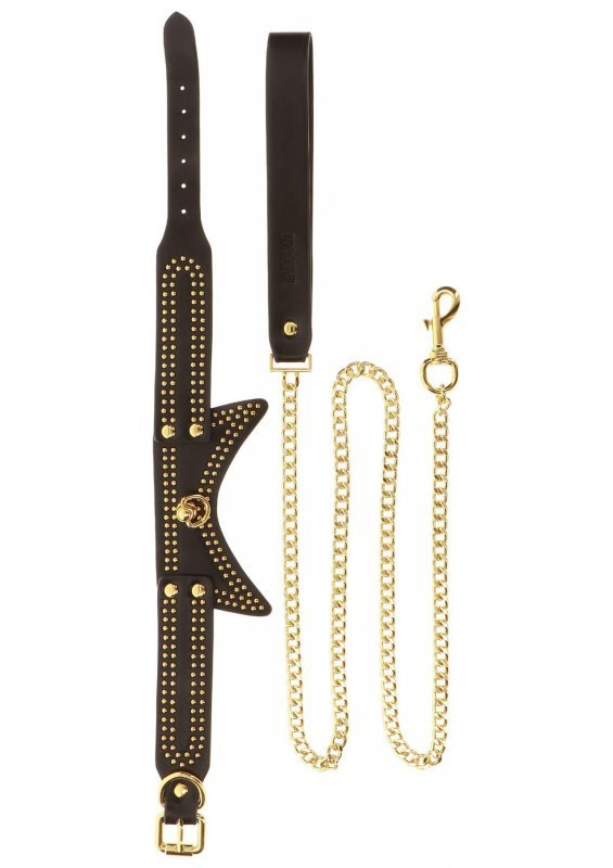 Obroża i smycz do bdsm Studded Collar and Leash Black