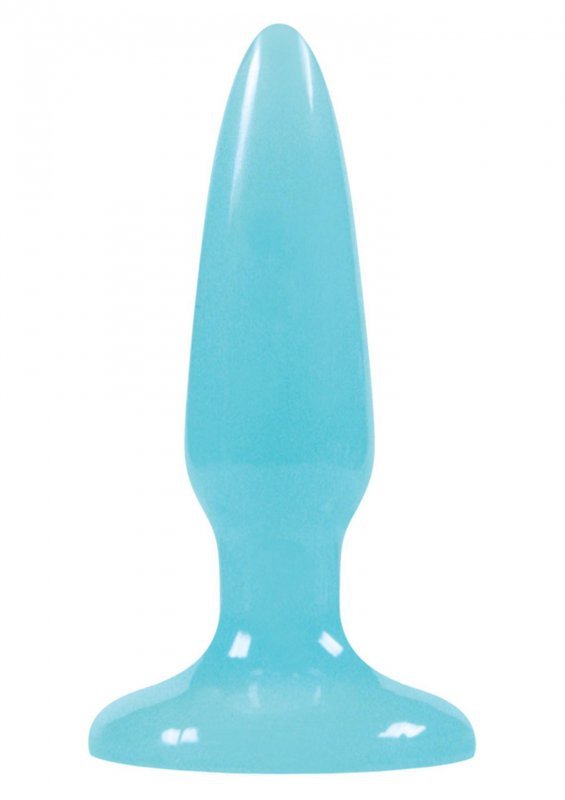 Mini korek analny plug na przyssawce świecący w ciemności niebieski