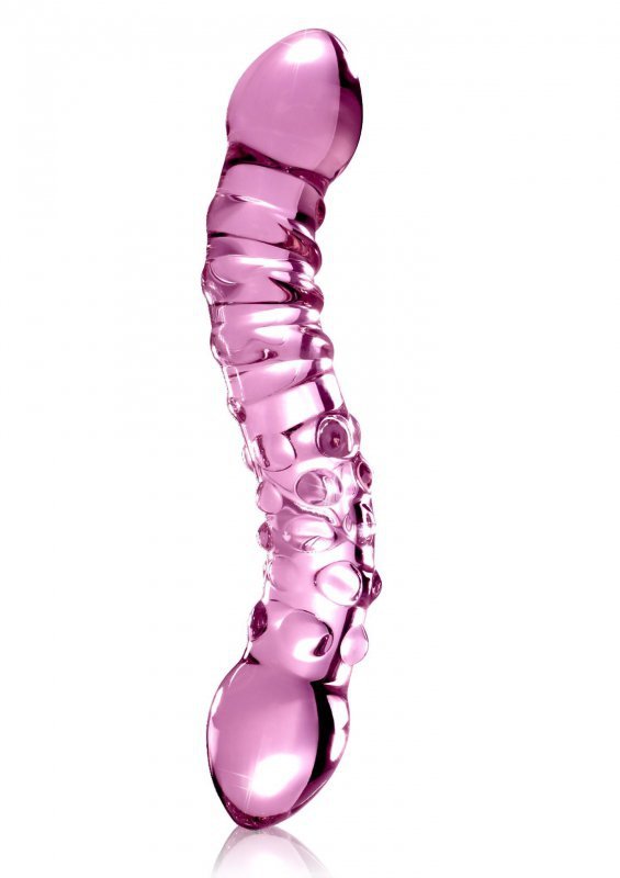 Szklane dwustronne profilowane dildo z wypustkami 19 cm