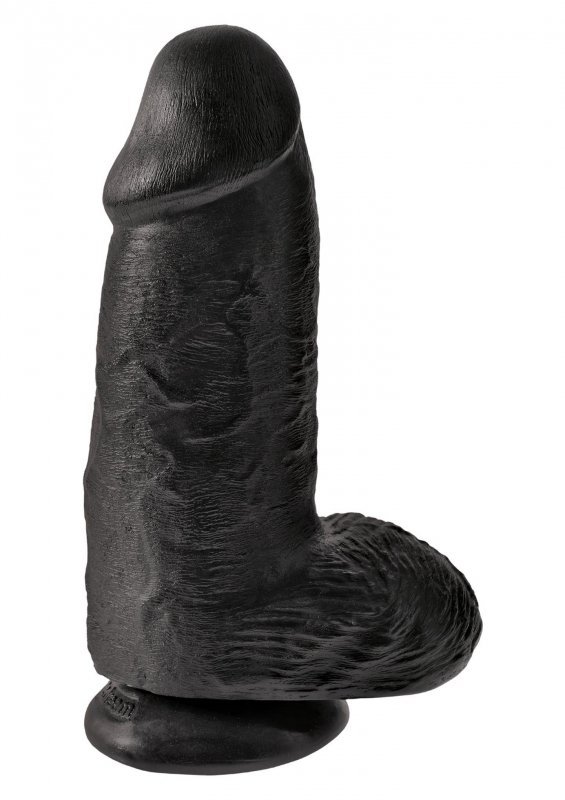 Grube czarne dildo penis z jądrami na przyssawce  23 cm
