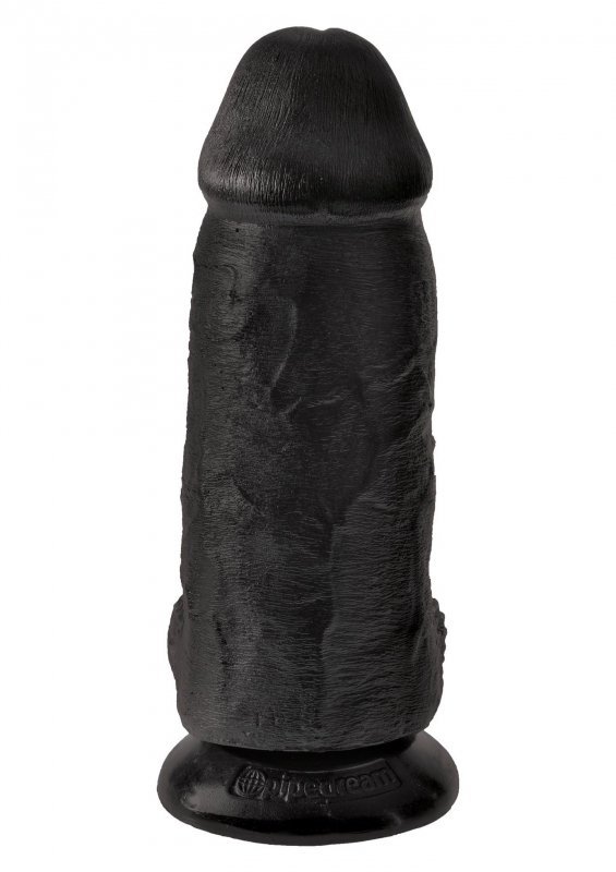 Grube czarne dildo penis z jądrami na przyssawce  23 cm