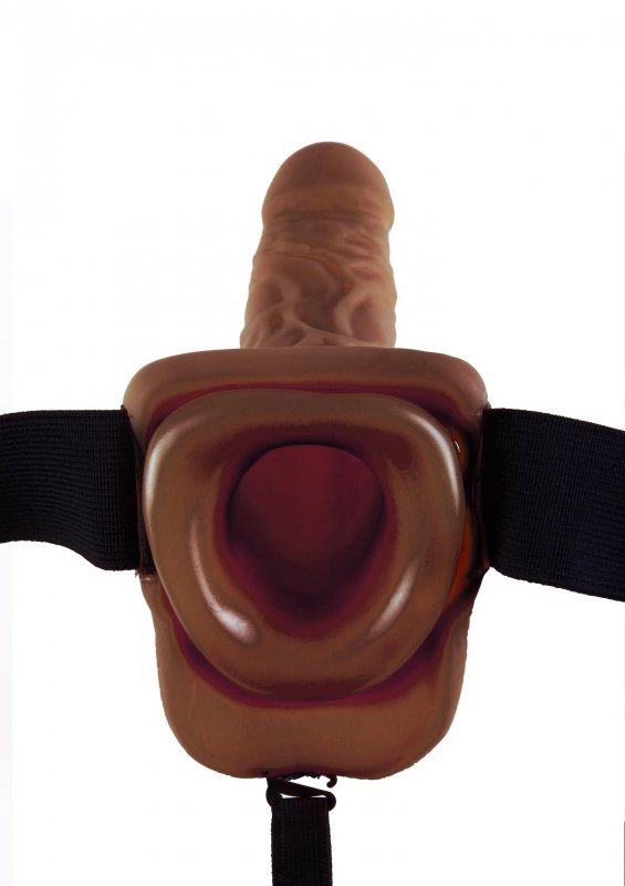 Realistyczna proteza penisa strap on żylasta przedłużka z jądrami brązowa 23 cm 