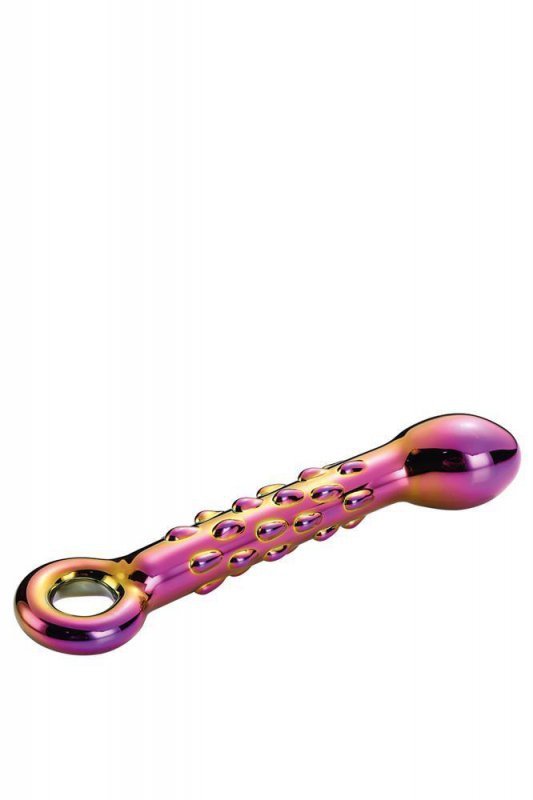Szklane dwustronne dildo z wypustkami punkt g 18 cm