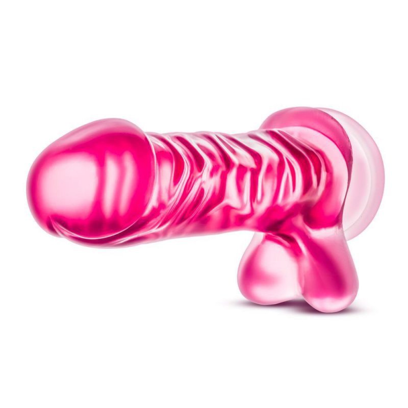 Penis dildo z jajkami na przyssawce żelowe różowe 19 cm