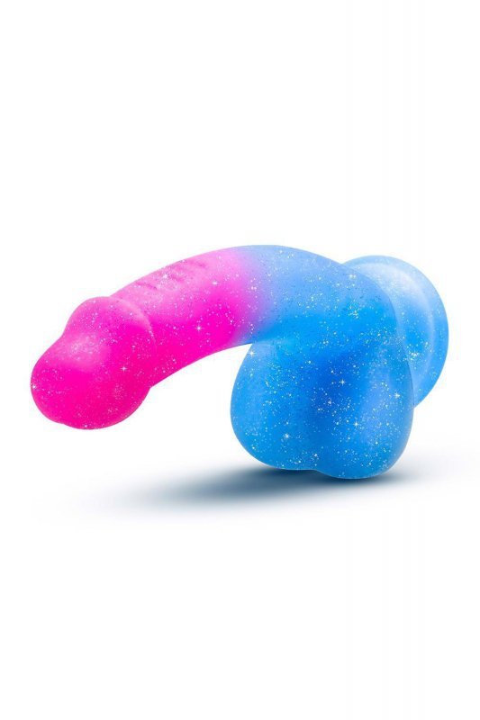 Różowo niebieski penis na przyssawce dildo 19 cm