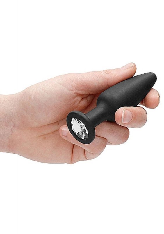 Duży stożkowy korek analny plug serce z diamentem czarny