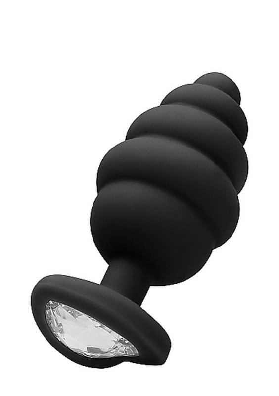 Duży spiralny korek analny plug serce z diamentem czarny