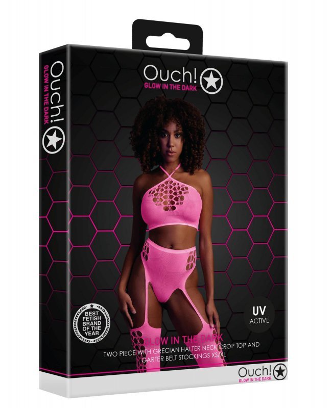Two piece with crop top and stockings - pink - XS/XL