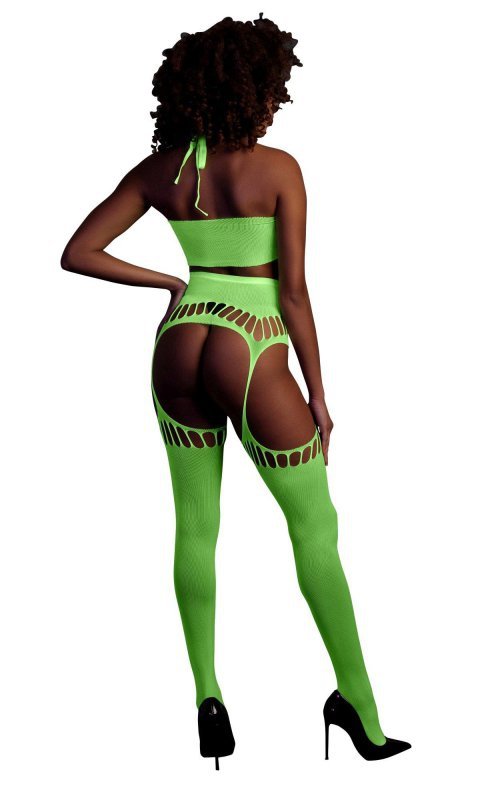 Two piece with crop top and stockings - green - XS/XL