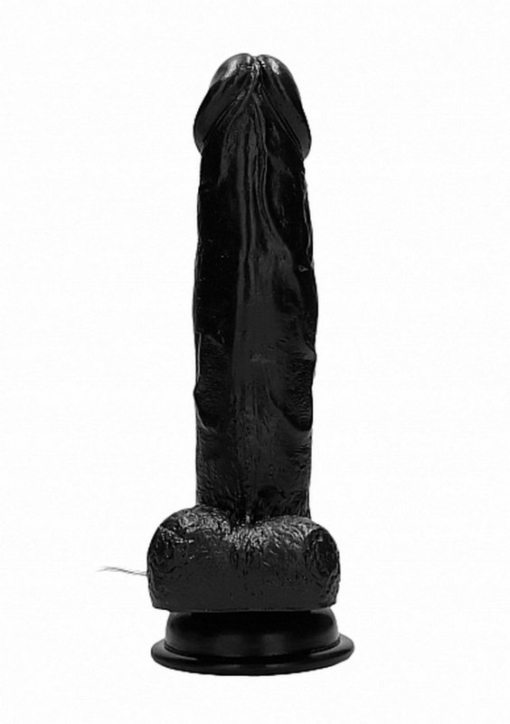 Vibrating realistic cock - 8&quot; - with scrotum - black