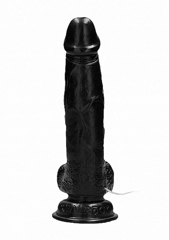 Vibrating realistic cock - 8&quot; - with scrotum - black