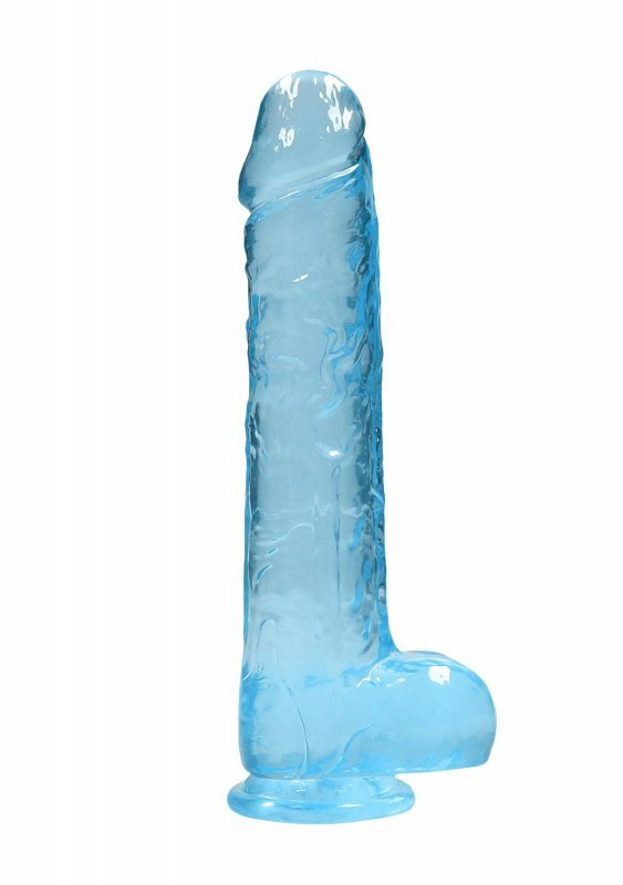 Realistyczne żelowe dildo penis na przyssawce niebieski 23 cm