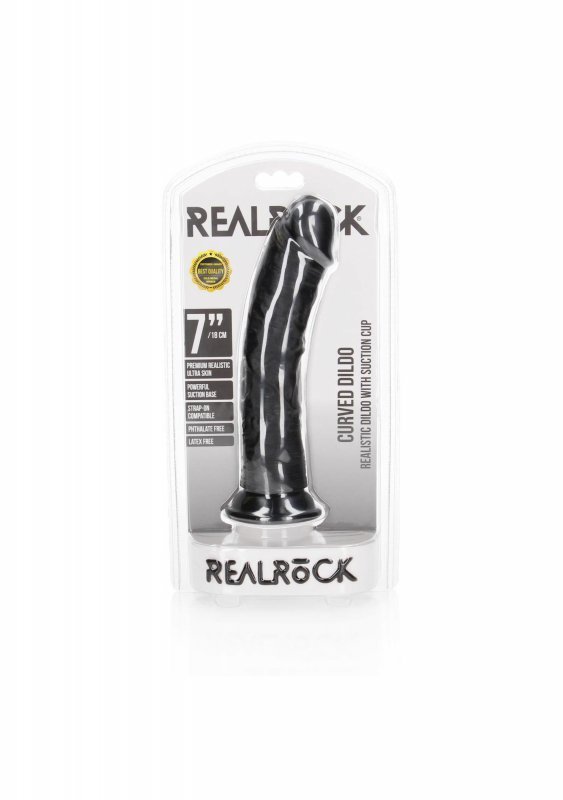 Zakrzywiony penis dildo na przyssawce czarny 17,8 cm