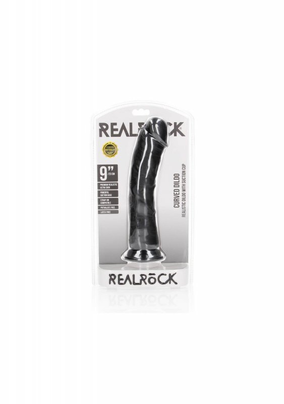 Zakrzywiony penis dildo na przyssawce czarny 23 cm