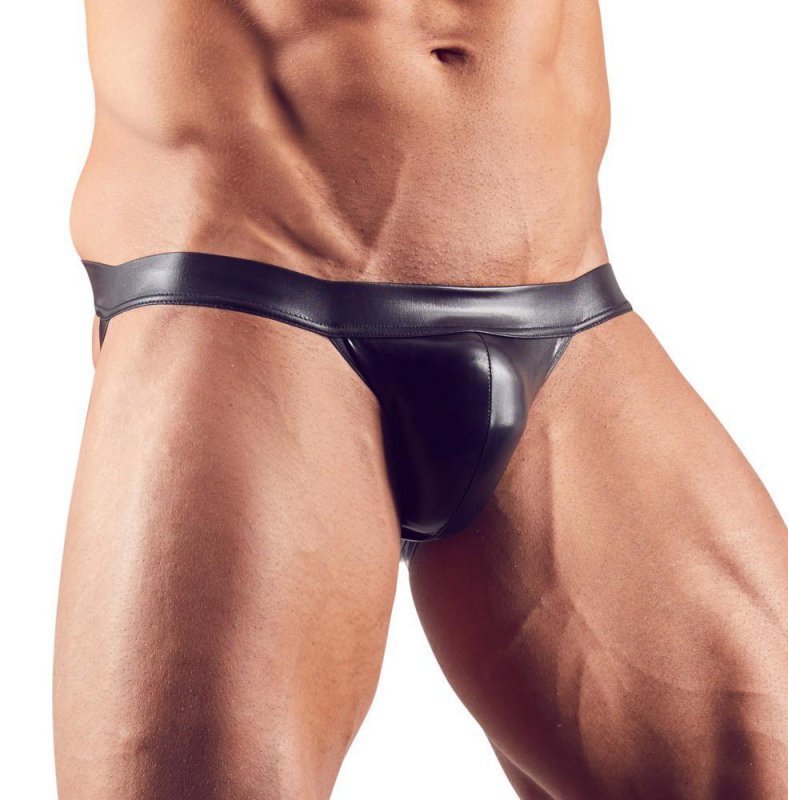 Błyszczące seksowne jockstrapy męskie wetlook czarne Men´s Jock L