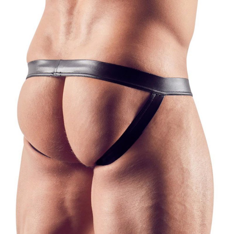 Błyszczące seksowne jockstrapy męskie wetlook czarne Men´s Jock XL
