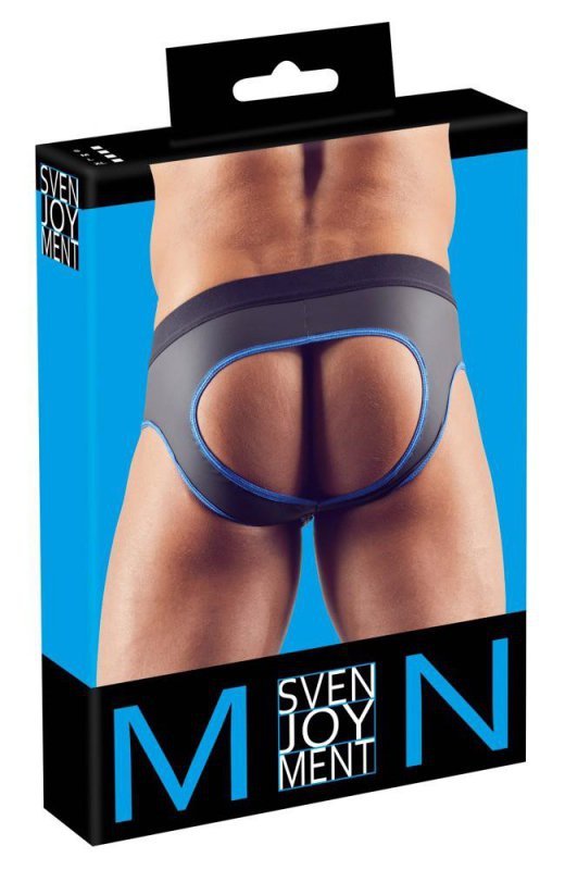 Błyszczące neoprenowe jockstrapy z zamkiem rozpinane niebieskie przeszycie Men´s Jock L