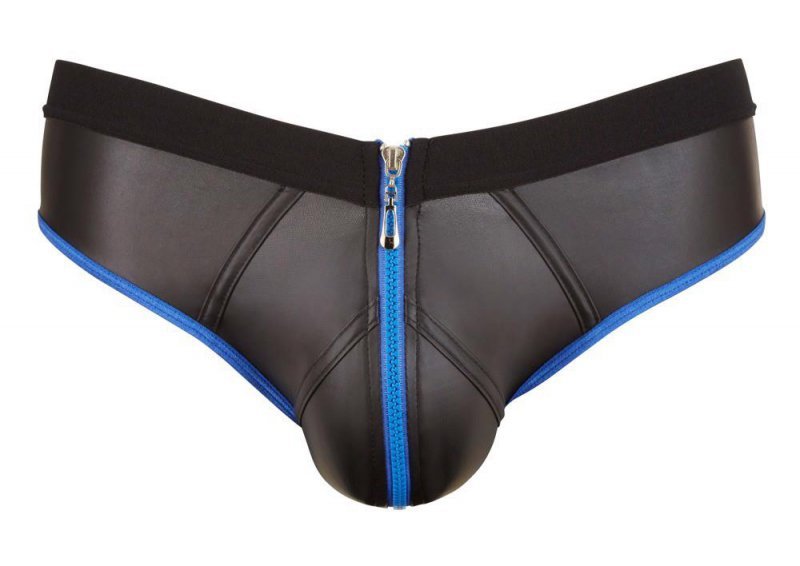 Błyszczące neoprenowe jockstrapy z zamkiem rozpinane niebieskie przeszycie Men´s Jock L