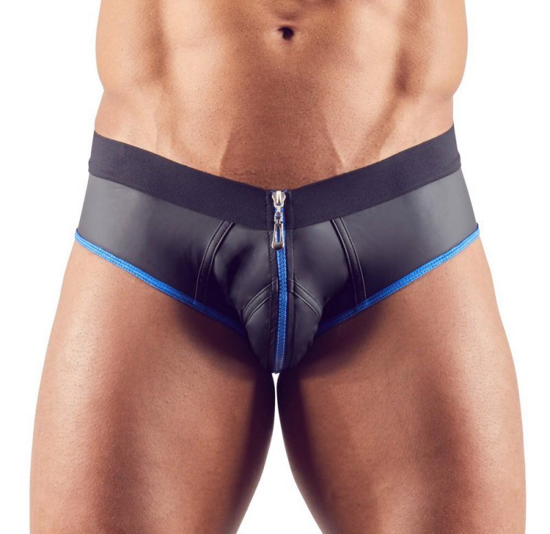 Błyszczące neoprenowe jockstrapy z zamkiem rozpinane niebieskie przeszycie Men´s Jock XL