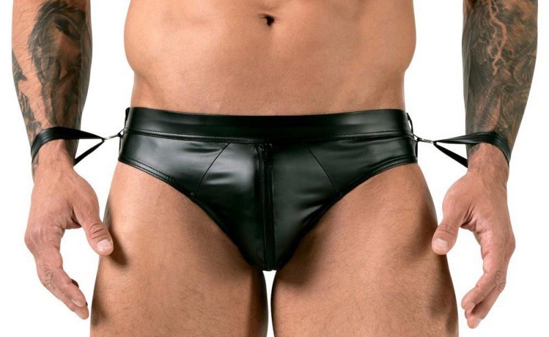 Jockstrapy męskie z kajdankami BDSM czarne paski XL
