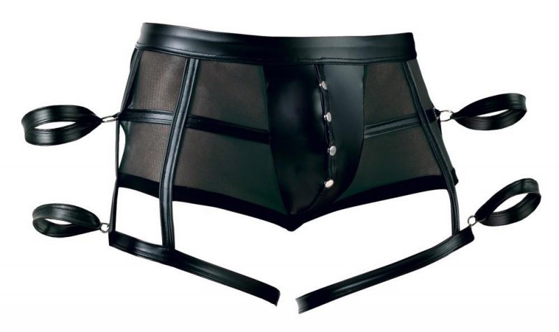 Majtki bokserki męskie z kajdankami BDSM czarne paski XL