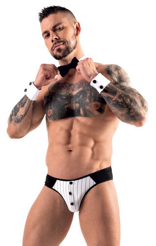 Męskie jockstrapy majtki odkryte pośladki + mankiety kelner Men's jock briefs M