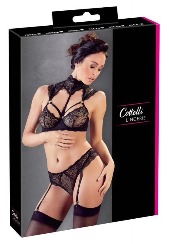 Czarny koronkowy zestaw bielizny Cottelli 85C/L