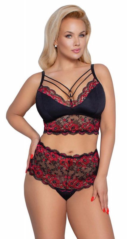 Śliczny komplet bielizny Cottelli szeroka koronka 2XL