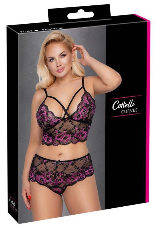 Śliczny komplet bielizny Cottelli szeroka koronka XL/2XL