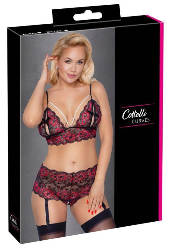 Śliczny komplet bielizny Cottelli szeroka koronka XL/2XL
